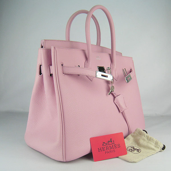 High Quality Fake Hermes 35CM Embossed Veins Leather Bag Pink 6089